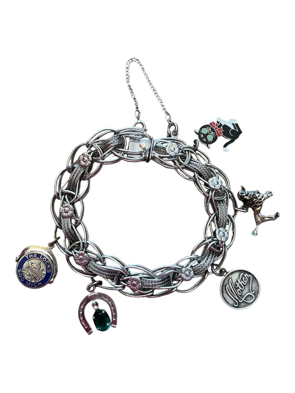 Vintage Sterling Silver Multi Link Charm Bracelet with Vintage Silver Charms